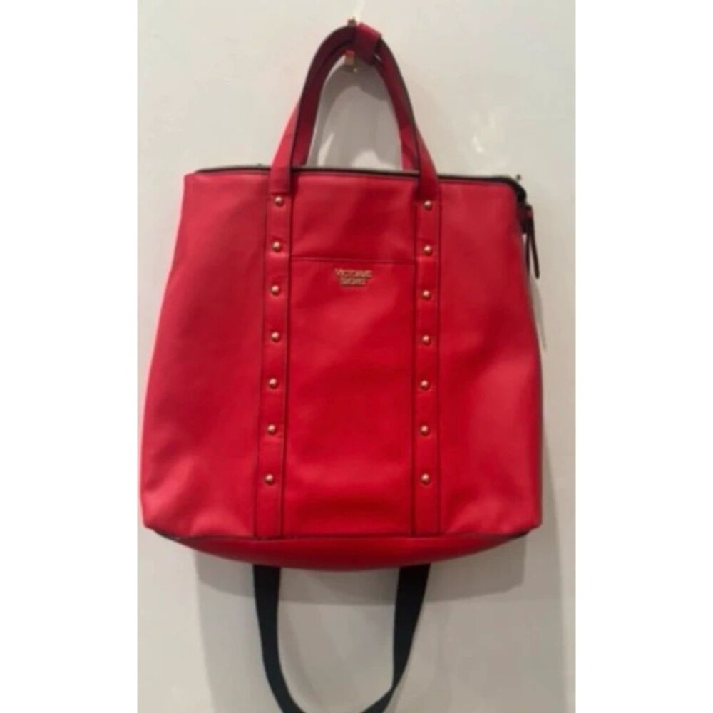Victoria secret, crew Coral-Red Convertible Leather Backpack Tote โ 2-in-1
